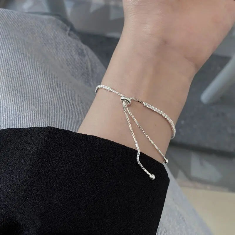 925 Sterling Silver Bracelet for Women Love Elegant Zircon Crystal Chain Engagement Wedding Jewelry
