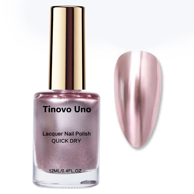 Metallic Rose Gold Nail Polish - Fast Drying Mirror Effect, Strengthens Nails, 12ml