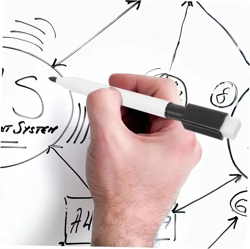 Whiteboard Marker Pen Set with Built-in Eraser - 2-in-1 Dry Erase Pens for Office and School