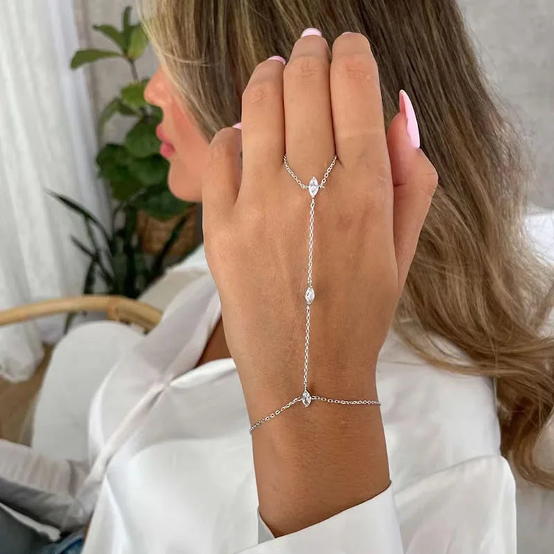 Bohemia Rhombus Crystal Chain Bracelet for Women Simple Thin Jewelry Gift