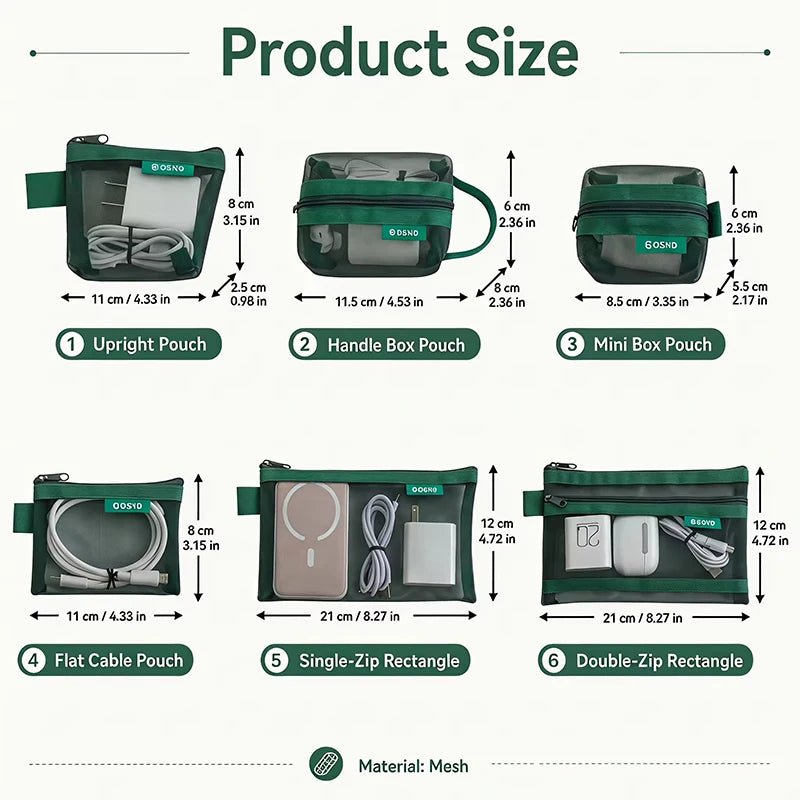 6-Pack Transparent Mesh Travel Organizer Pouches for Makeup, Toiletries, Coins and Small Items