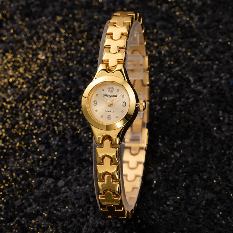 Luxury Women's Gold Bracelet Watch Small Dial Steel Elegant Quartz Wristwatch Gift