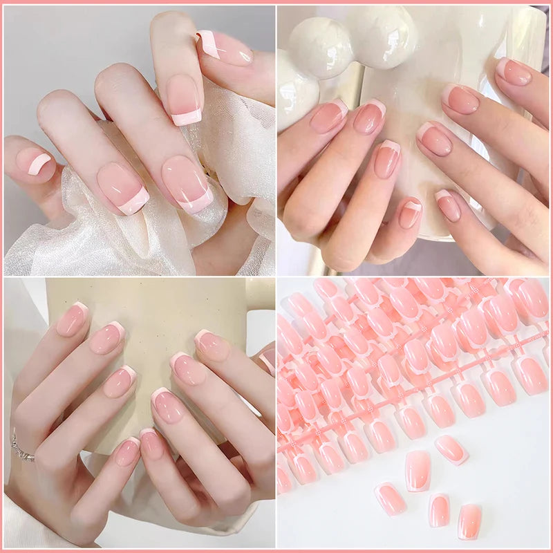 120Pcs Short Square Coffin Fake Nail Tips - Glossy Full Cover False Nails