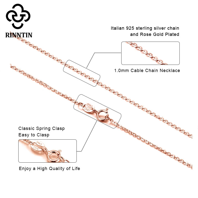 Sterling Silver Cable Chain Necklace for Women - Thin Rose Gold Finish