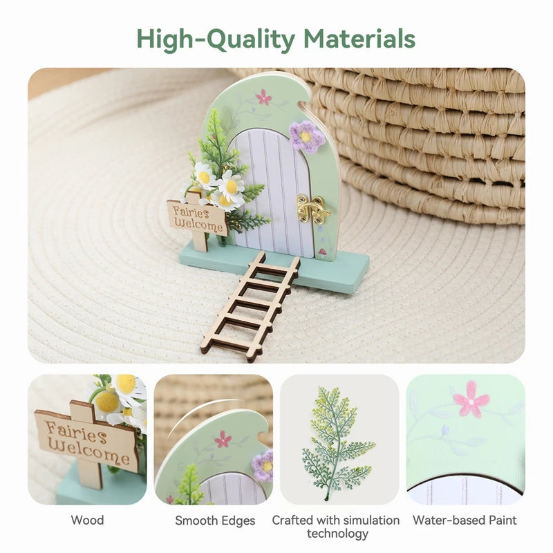 Mini Fairy Door Set with Ladder & Sign for Dollhouse Decor Whimsical Garden Accessory