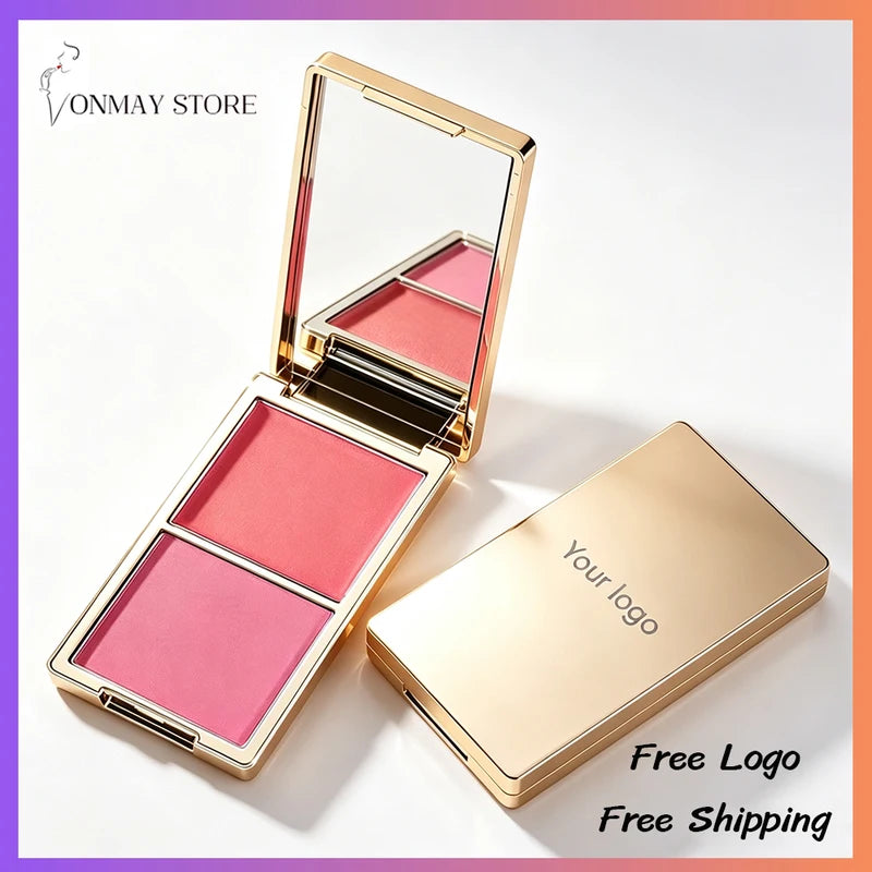 2-in-1 Blush Palette with Custom Logo Gold-Plated Compact Long-Lasting Vegan Makeup