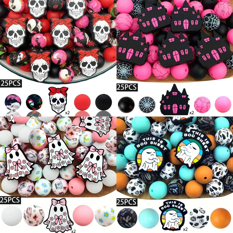 25PCS Multi-Size Silicone Beads Set for DIY Jewelry & Craft Projects