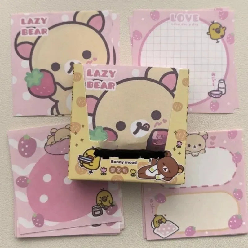 Cute Bear Memo Paper Set - Non-Sticky Cartoon Message Notes for Girls & Students
