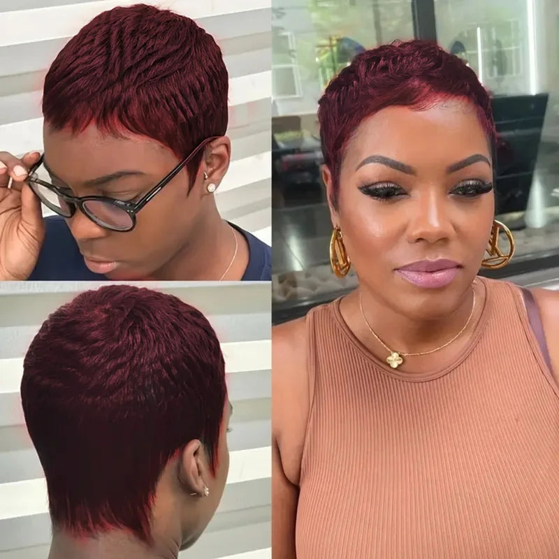 Curly Human Hair Wigs for Women - Short Pixie Cut Brazilian Hair, Full Machine Made