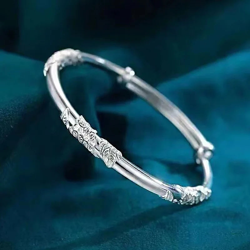 Sterling Silver Flower Bracelets for Women - Adjustable Wedding Jewelry