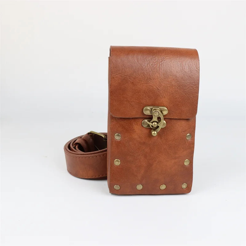 Medieval Cosplay Leather Belt Set with Copper Coin Waist Bag - Multiple Colors