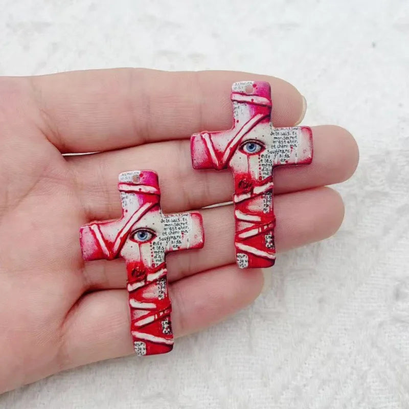 10pcs Halloween Acrylic Cross Ghost Earrings & Pendant Set DIY Crafts Jewelry