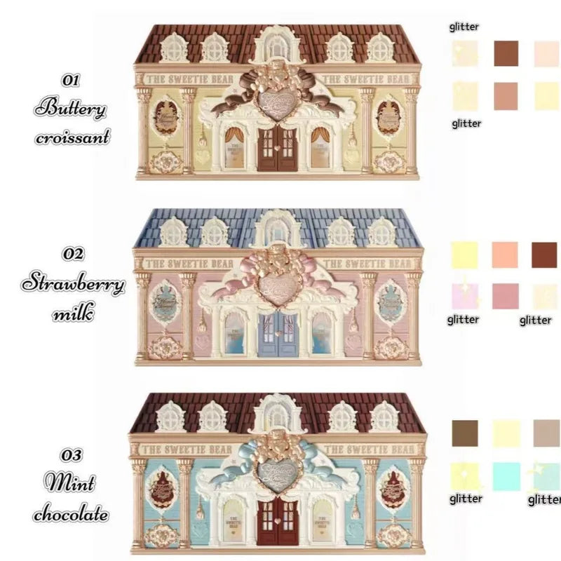 Flower Knows Sweetie Bear 6-Color Eye Shadow Palette Long Lasting Matte & Shimmer Finish