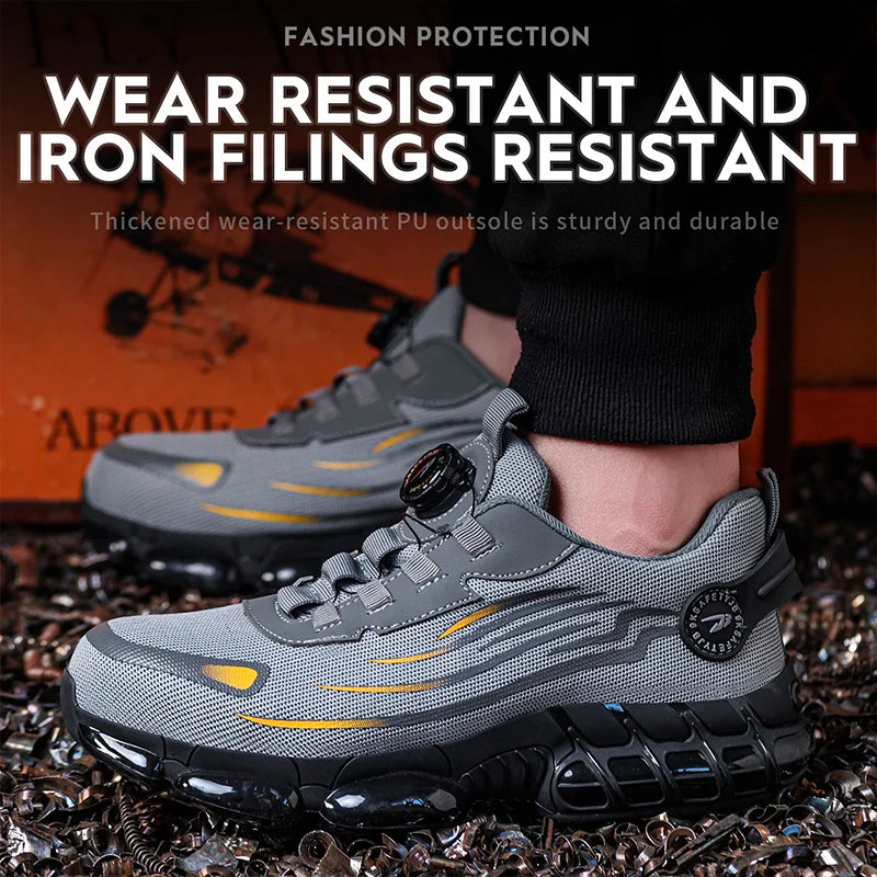 Breathable Lace-Free Work Shoes with Soft Sole Anti-Smash Puncture Protection
