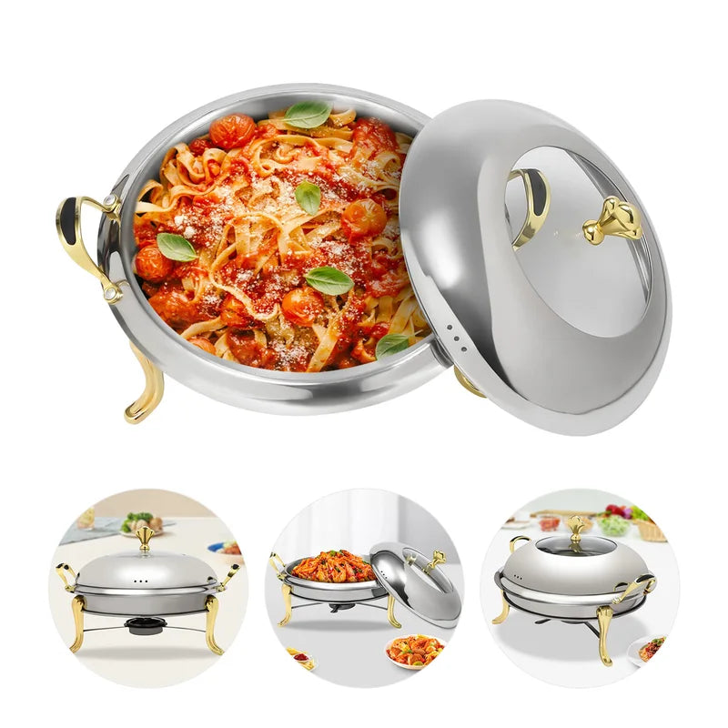 Gold Stainless Steel Round Chafing Dish 2.64QT Buffet Food Warmer for Parties Weddings