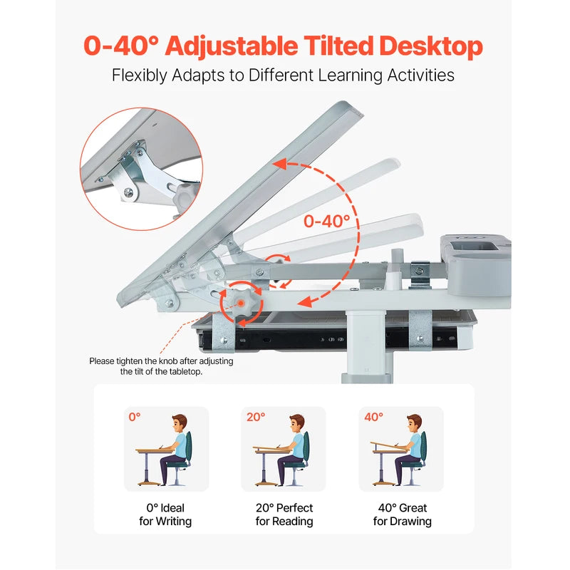 Kids Study Desk and Chair Set with Adjustable Height and Table Lamp - Multiple Colors