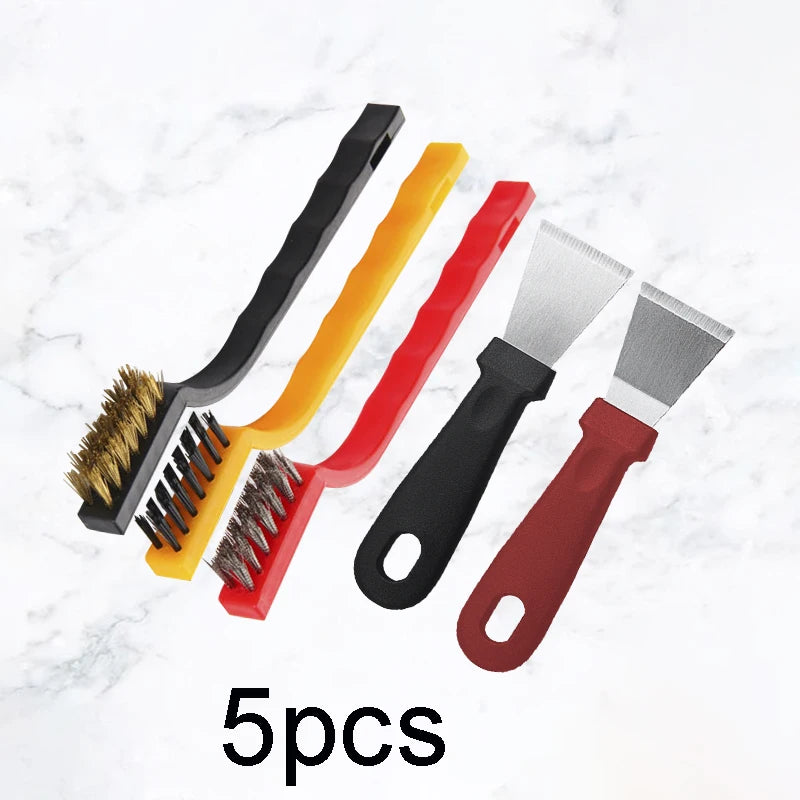 Kitchen Cleaning Brush Set with Gas Stove Scraper and Wire Brushes - Oil & Dirt Removal