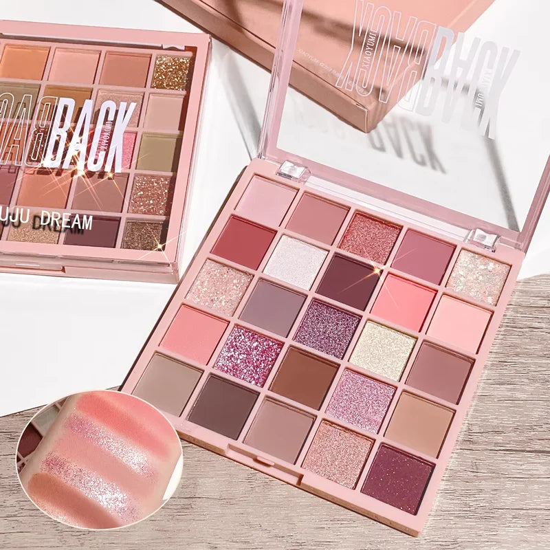 25-Color Eyeshadow Palette with Sparkling Powder & Pearl Sequin - Earth Tones & Bright Shades