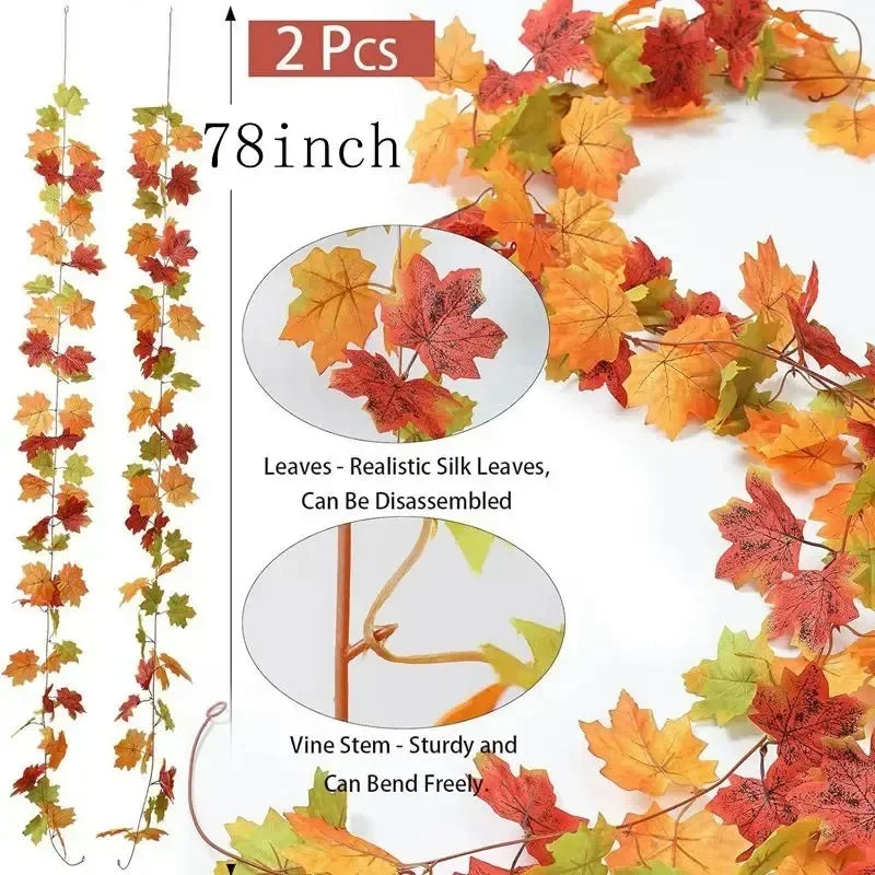2M Artificial Fall Maple Leaf Garland Autumn Decor for Thanksgiving Halloween Wedding
