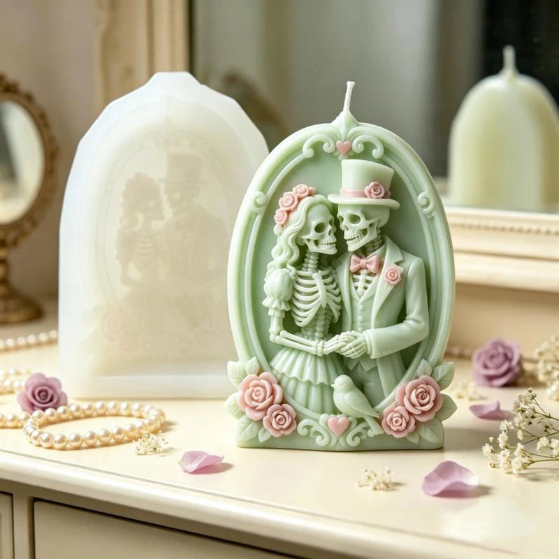 Halloween Skull Couple Silicone Candle Mold DIY Bride-Groom Cake & Soap Mold