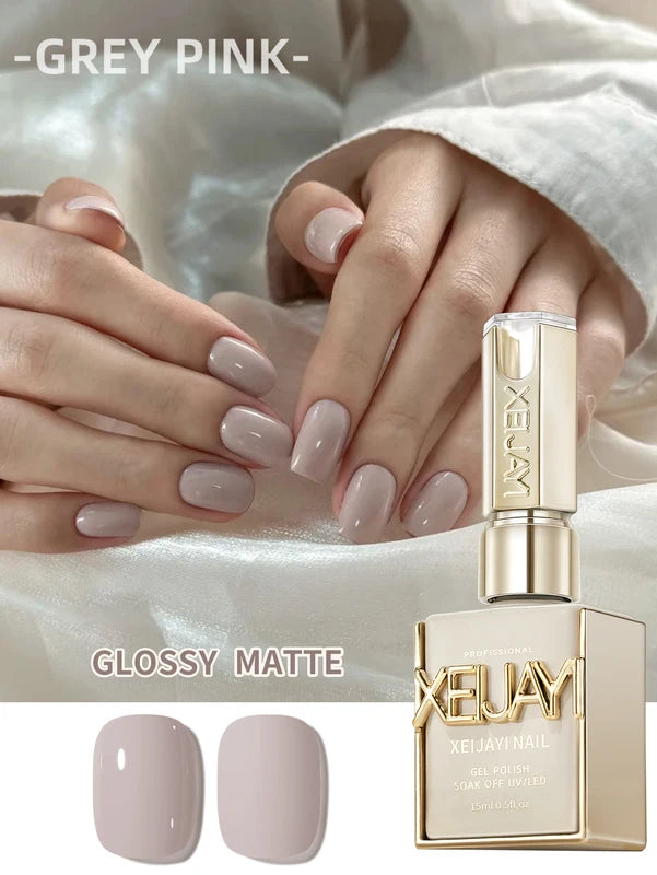 Grey Pink Gel Nail Polish - Semi-Permanent UV LED Construction Varnish 15ML