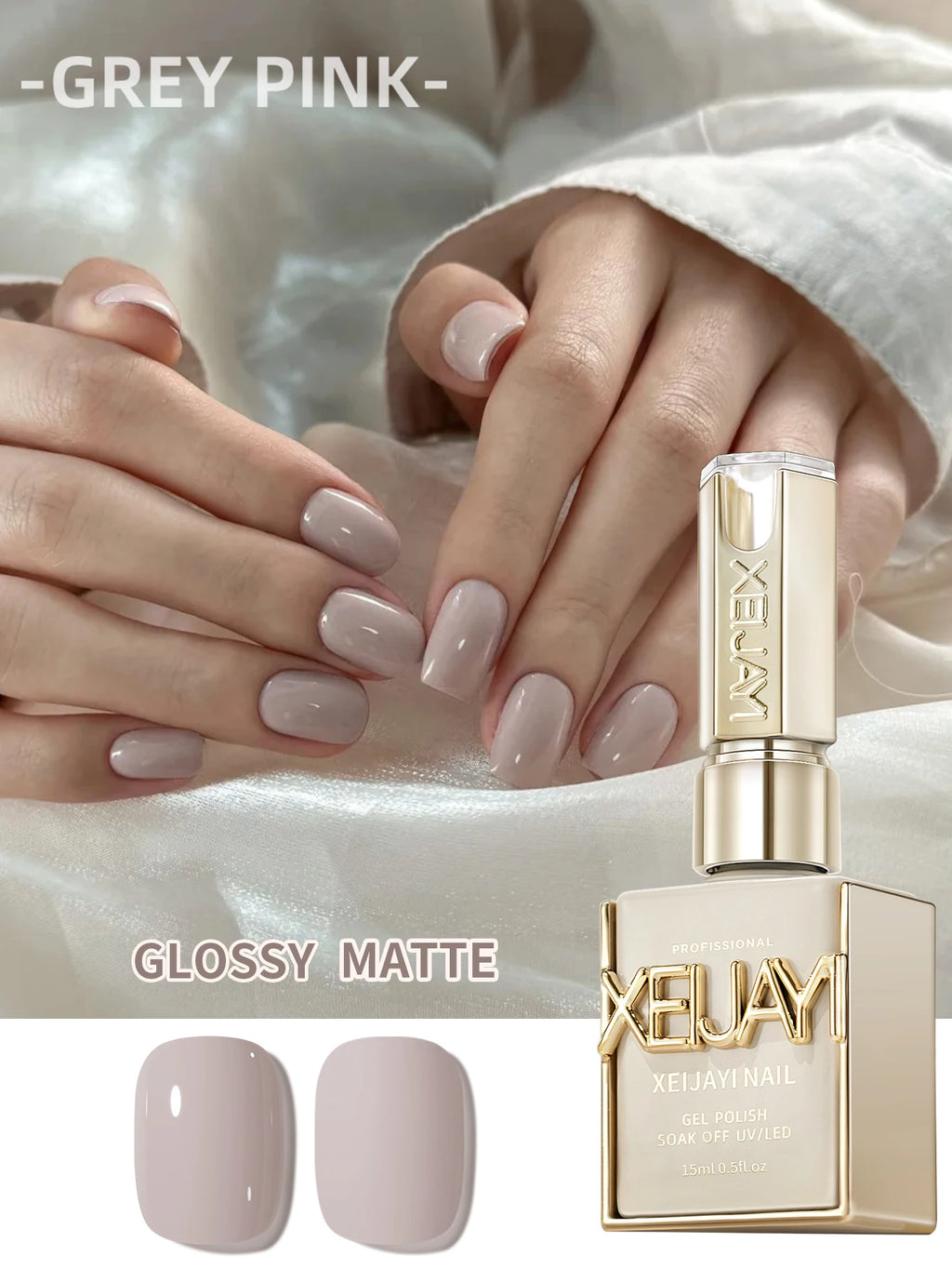 Grey Pink Gel Nail Polish - Semi-Permanent UV LED Construction Varnish 15ML