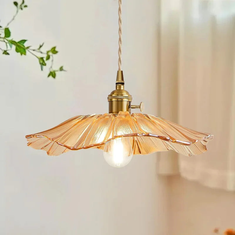 Vintage Retro Brass Glass Pendant Light for Indoor Living & Dining Rooms