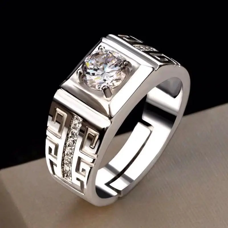 Sterling Silver Crystal Open Ring for Men Women Jewelry Party Wedding Gift
