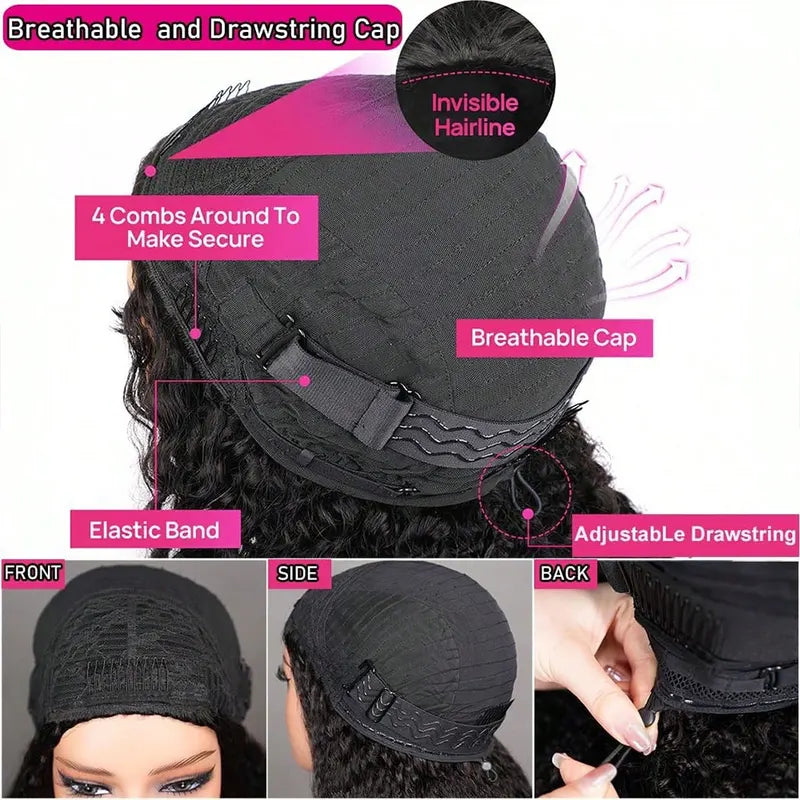 Half Wig Human Hair Kinky Curly Seamless 3-in-1 Clip-In & No Sew Half Wig