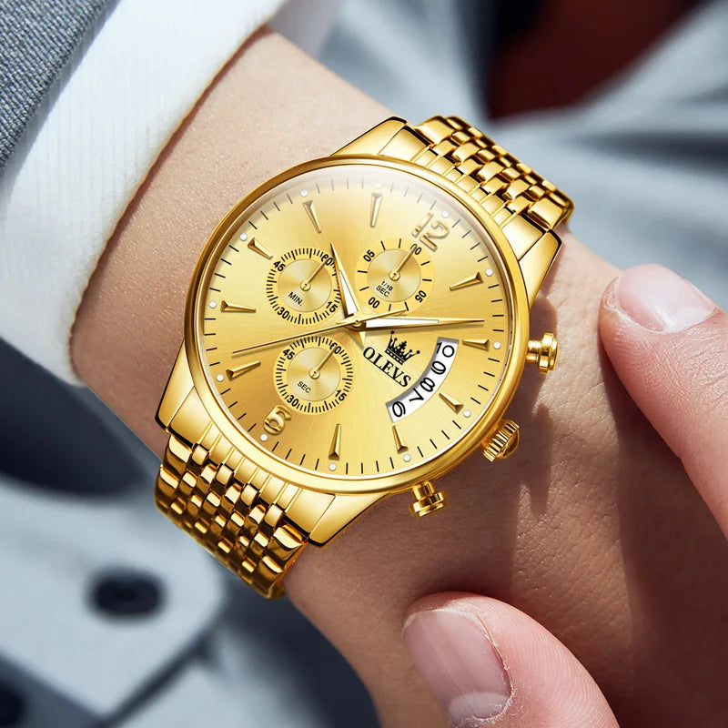 Men's Luxury Waterproof Stainless Steel Quartz Watch with Box Gift Set