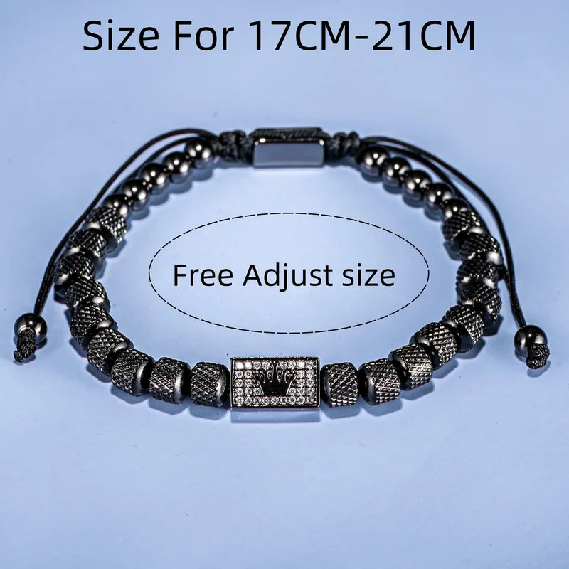 Luxury Micro-Set Bead Bracelet with Adjustable Size Men’s Braided Jewelry