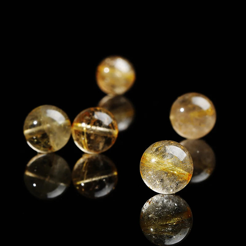 Natural Stone Rutilated Quartz Beads - 4mm-7mm Round Loose Spacer Beads for Jewelry Making