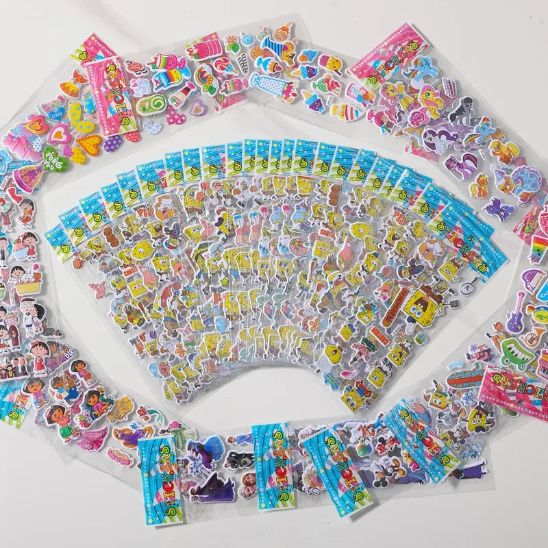 12-Pack Cartoon SpongeBob 3D Sticker Sheets - Kids DIY Bubble Stickers
