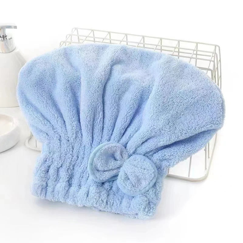 Microfiber Hair Drying Towels with Bow-Knot - Head Wrap & Shower Cap for Curly Hair