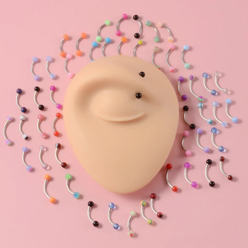 50PCS Colorful Body Piercing Jewelry Set - Nose, Septum, Eyebrow, Ear