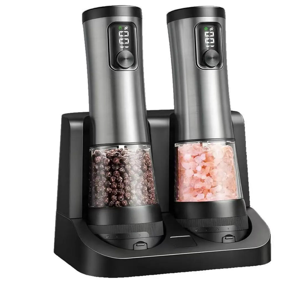 Electric Salt and Pepper Grinder Set with Adjustable Coarseness, LED Display, One-Handed Operation