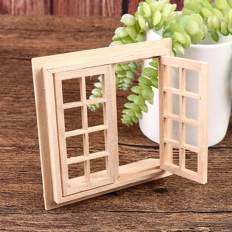 12-Piece Dollhouse Miniature Window Set - 16 Grid Square Model Home Decor