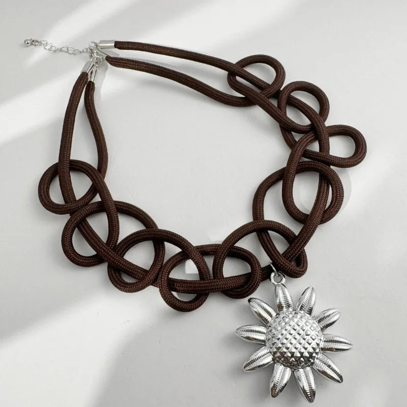 Boho Chunky Woven Rope Chain Necklace with Shell Pendant for Women
