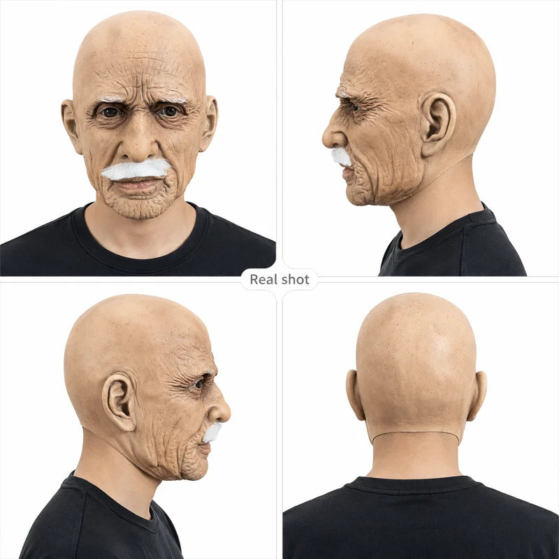 Realistic Elderly Man Latex Mask with Beard for Halloween Cosplay Costume