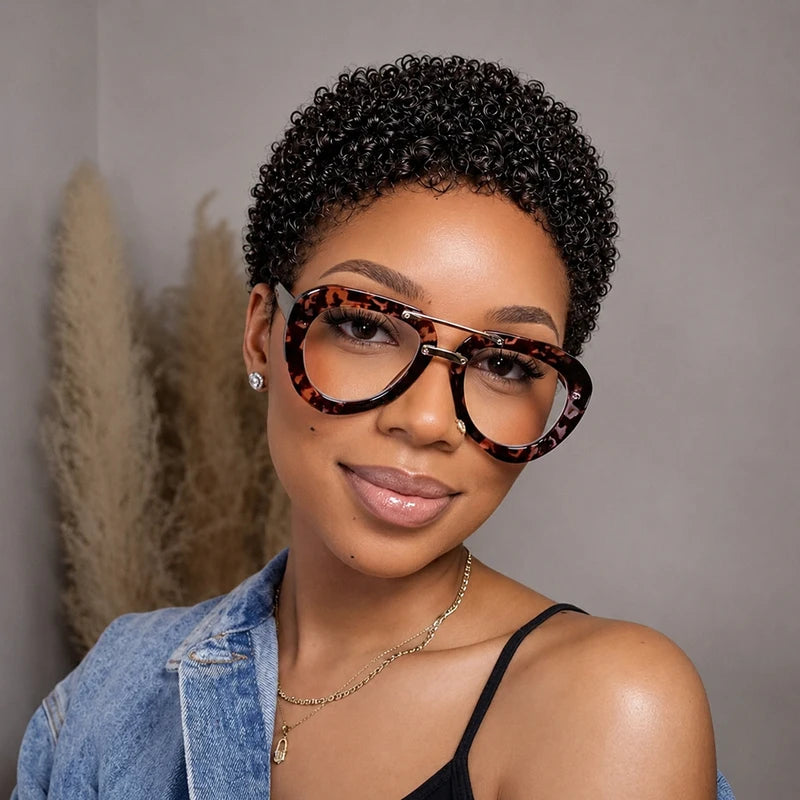 Short Kinky Curly Human Hair Wigs for Women - Afro Pixie Cut, Daily & Party Wear