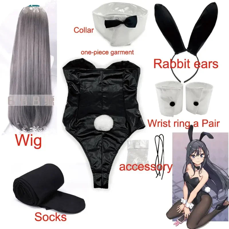 Bunny Girl Sakurajima Mai Cosplay Costume with Stockings & High Heels for Girls