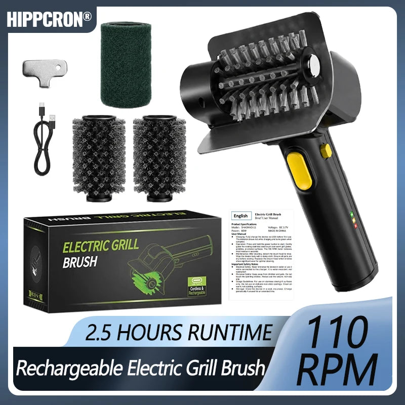 Electric Grill Brush 2.5H Runtime 1100RPM Stainless Steel BBQ Cleaning Tool