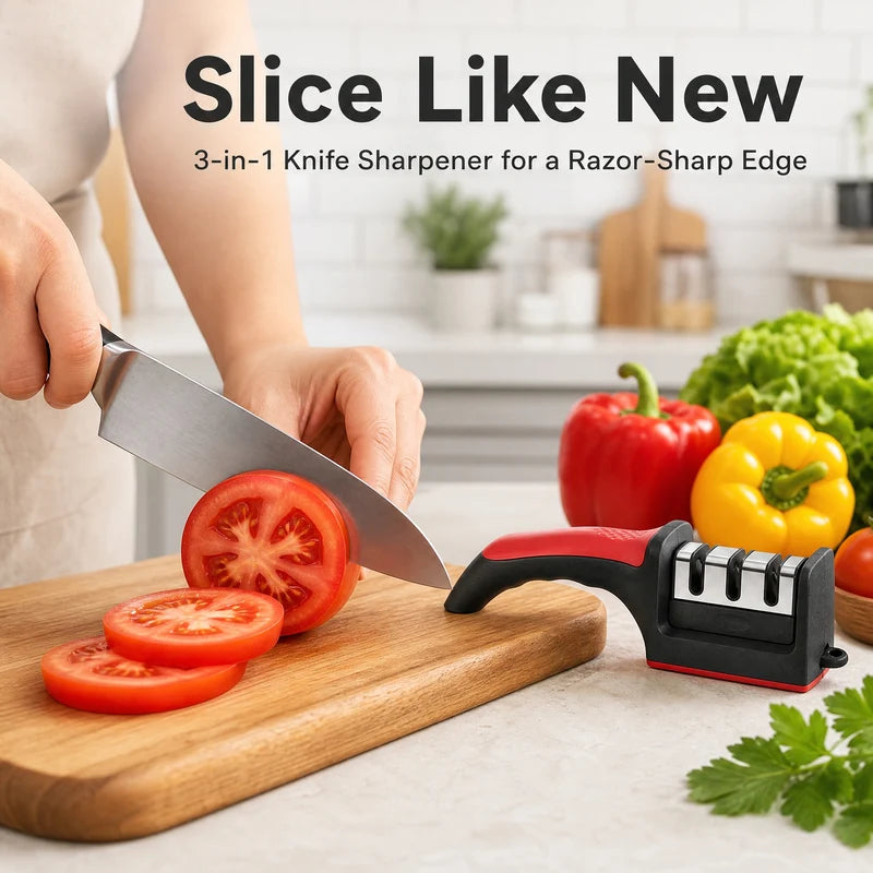 3-in-1 Knife Sharpener with Tungsten Steel Stages - Kitchen & Chef Blades