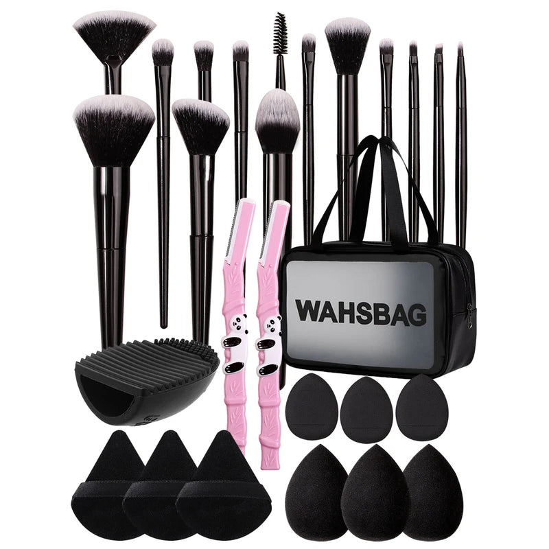 Professional Makeup Brush Set with Sponges Puff and Cleaning Tools - 14 Brushes