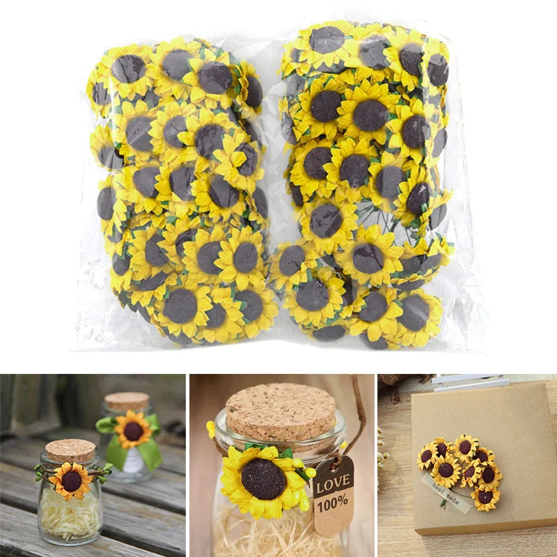 Fake Silk Sunflowers Bulk 100pcs Small Artificial Flowers for Craft Party Wedding Home Decor