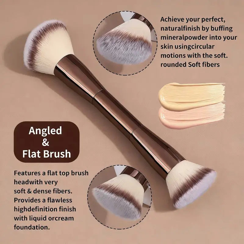 Double Ended Contour Makeup Brush for Foundation, Powder & Blush - Soft Dense Bristles