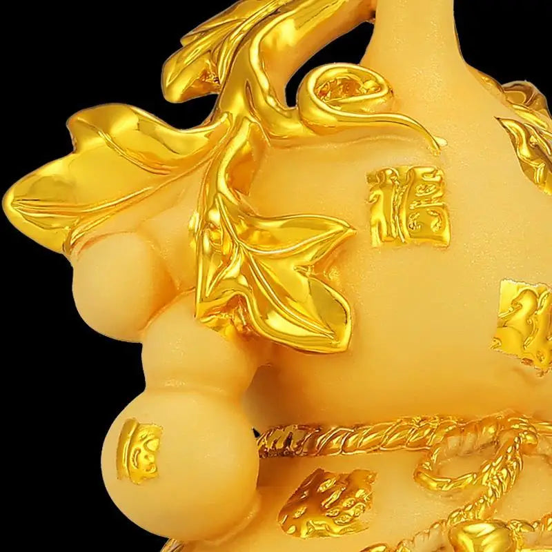 Fortune Gourd Ornament Home Decor Figurine - Gold & Green Resin Decorations
