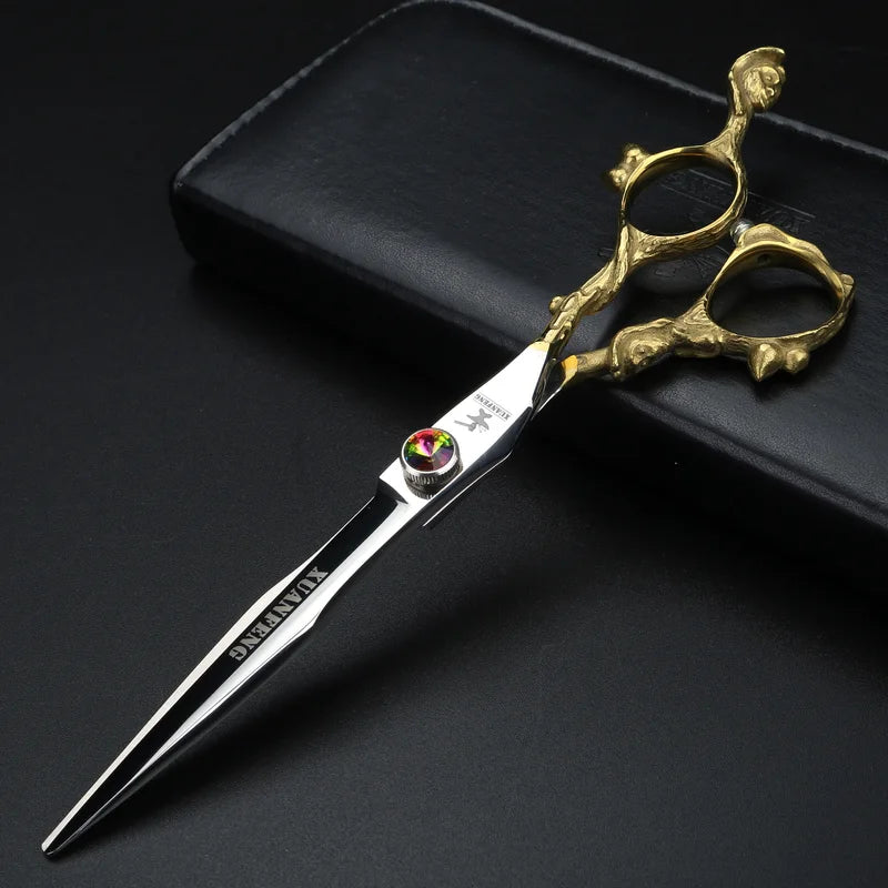7 Inch Gold Hair Cutting Scissors Japan 440C Steel Salon Thinning Shears