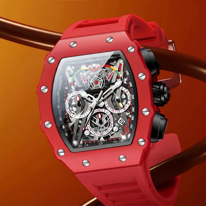 Men's Multi-Functional Waterproof Quartz Watch with Luminous Silicone Strap