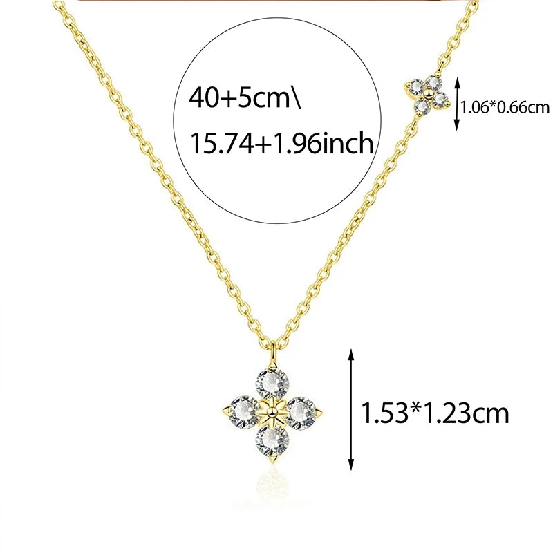 925 Silver Plated Lucky CZ Necklace for Women Dainty Clover Pendant Jewelry